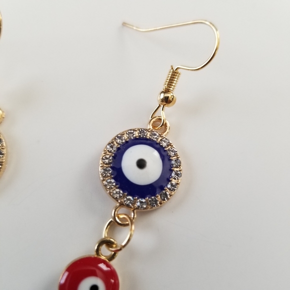 3/$30 ♥️ Evil Eye Protection Multi Color Dangling Earrings with Rhinestone New - Picture 3 of 6